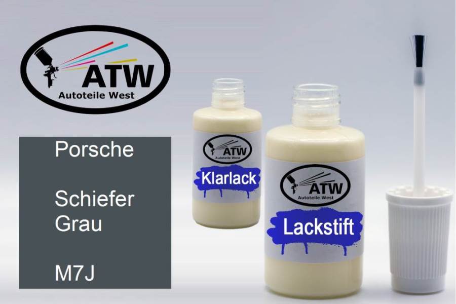 Porsche, Schiefer Grau, M7J: 20ml Lackstift + 20ml Klarlack - Set, von ATW Autoteile West.